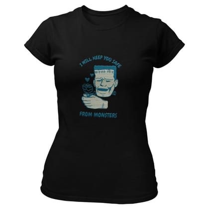 EqualLife Pure Cotton Bio-Washed T-Shirt Chest Printed-Valentine's Day - I Will Keep You Safe From Monsters Design-by ZingerTees-Women-EL9120265-F