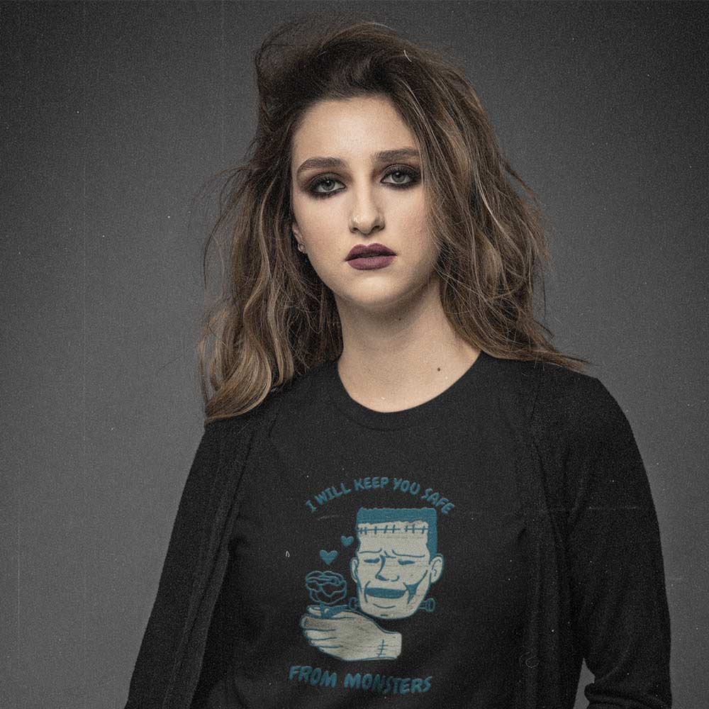 EqualLife Pure Cotton Bio-Washed T-Shirt Chest Printed-Valentine's Day - I Will Keep You Safe From Monsters Design-by ZingerTees-Women-EL9120265-F