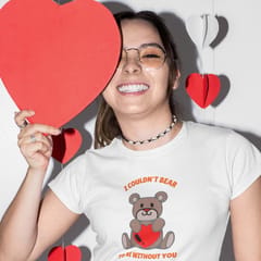 EqualLife Pure Cotton Bio-Washed T-Shirt Chest Printed-Valentine's Day - I couldn't Bear to be without you Design-by ZingerTees-Women-EL9120266-F