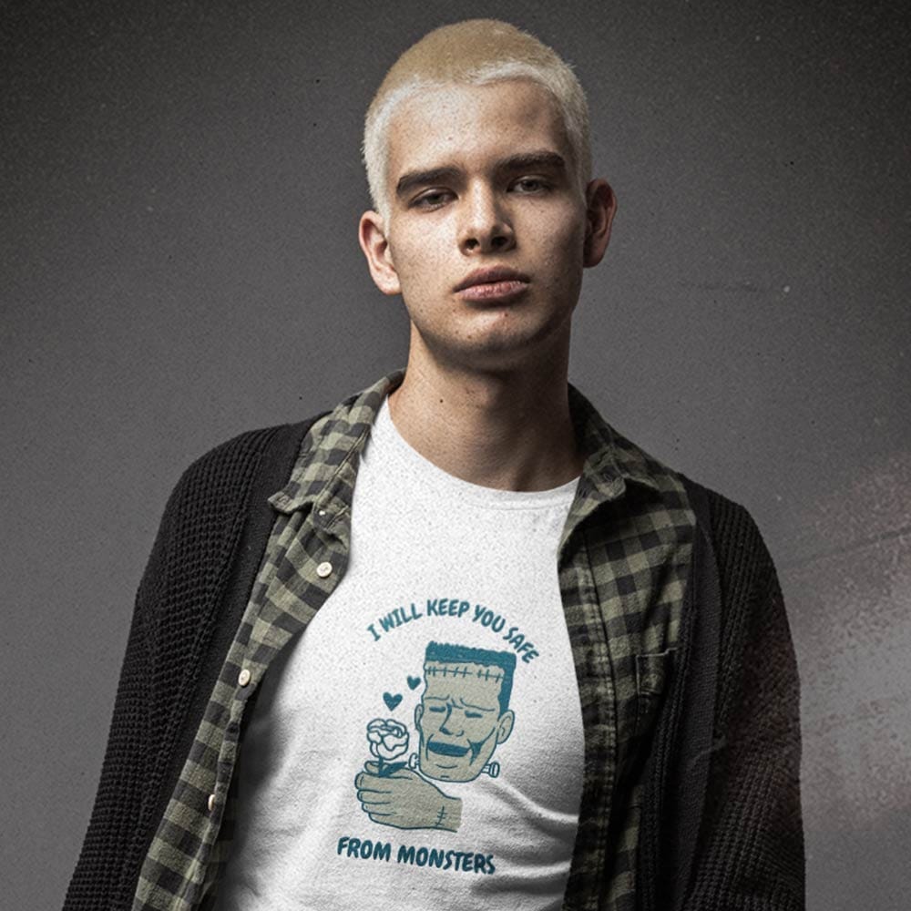 EqualLife Pure Cotton Bio-Washed T-Shirt Chest Printed-Valentine's Day - I Will Keep You Safe From Monsters Design-by ZingerTees-Men-EL9120265-M