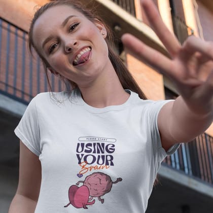 EqualLife Pure Cotton Bio-Washed T-Shirt Chest Printed-Anti-Valentine's Day - Use Your Brain Design-by ZingerTees-Women-EL9120262-F