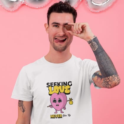 EqualLife Pure Cotton Bio-Washed T-Shirt Chest Printed-Valentine's Day - Seeking Love Never Give Up Design-by ZingerTees-Men-EL9120263-M