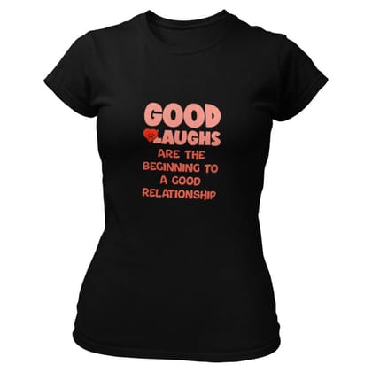EqualLife Pure Cotton Bio-Washed T-Shirt Chest Printed-Valentine's Day - Good Laughs Begin Good Relationship Design-by ZingerTees-Women-EL9120261-F