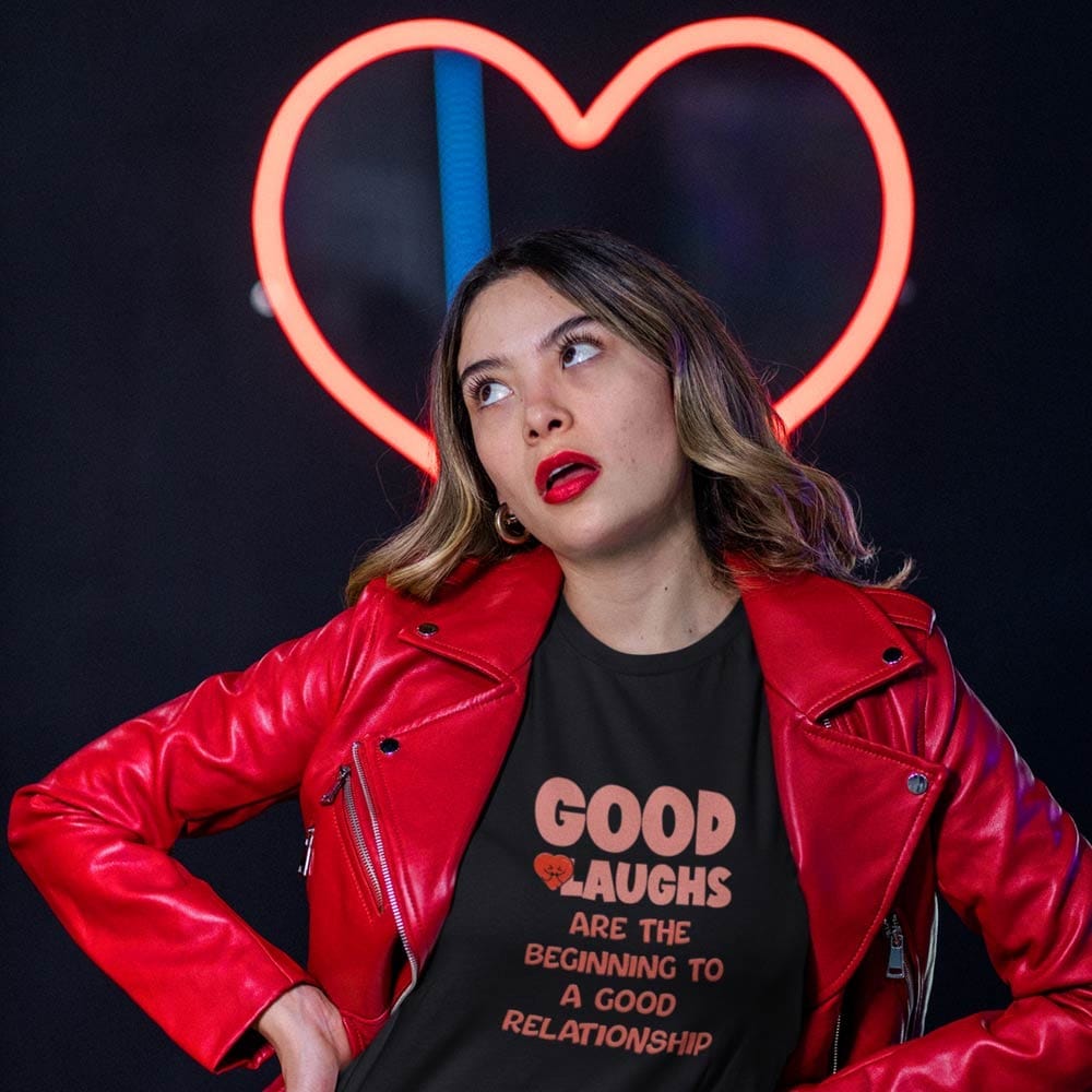 EqualLife Pure Cotton Bio-Washed T-Shirt Chest Printed-Valentine's Day - Good Laughs Begin Good Relationship Design-by ZingerTees-Women-EL9120261-F