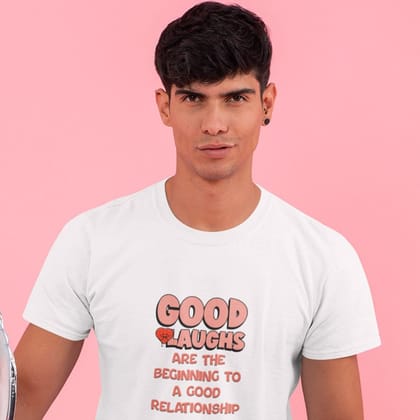 EqualLife Pure Cotton Bio-Washed T-Shirt Chest Printed-Valentine's Day - Good Laughs Begin Good Relationship Design-by ZingerTees-Men-EL9120261-M