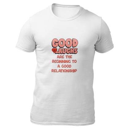 EqualLife Pure Cotton Bio-Washed T-Shirt Chest Printed-Valentine's Day - Good Laughs Begin Good Relationship Design-by ZingerTees-Men-EL9120261-M