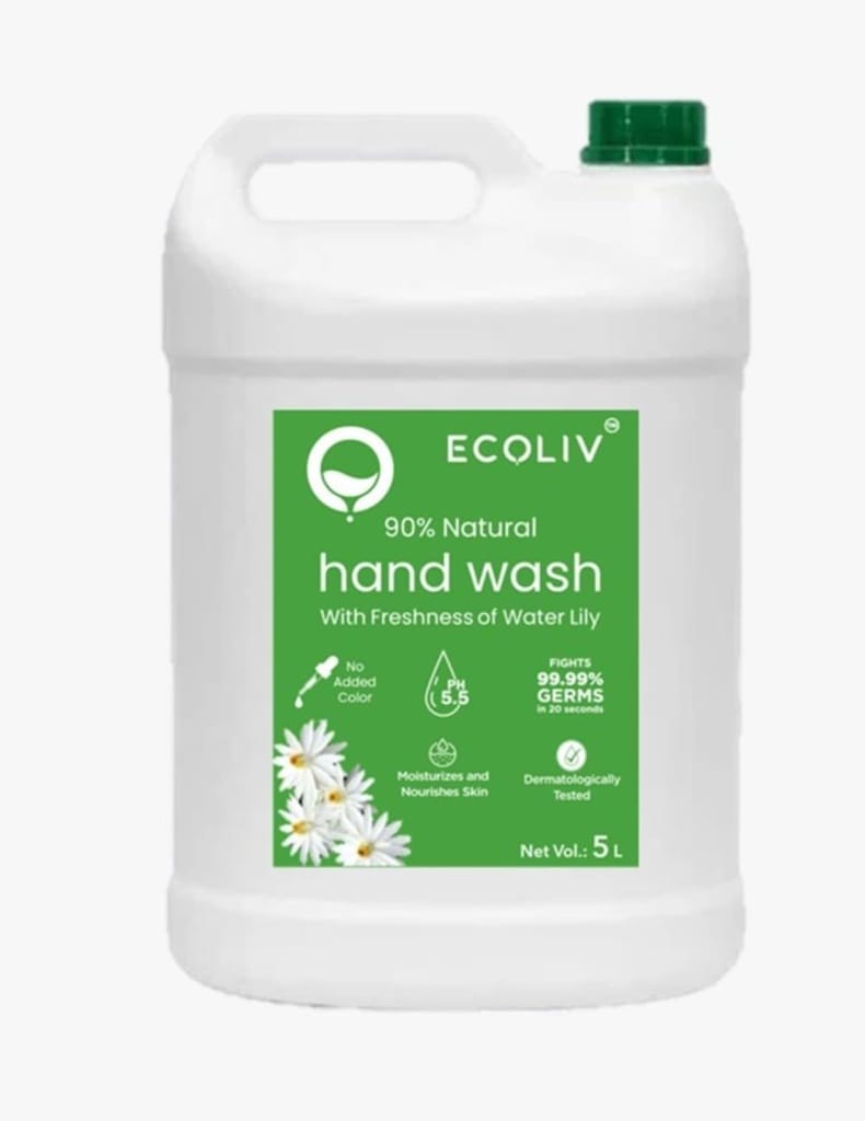 Ecoliv Liquid HandWash Refill 5L| pH 5.5 HandWash|Plant based Natural handwash liquid|Mild on skin with Germ Protection