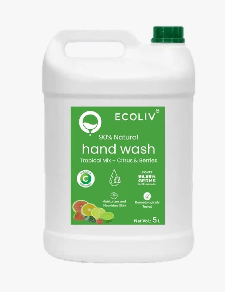 Ecoliv Liquid HandWash Refill 5L| pH 5.5 HandWash|Plant based Natural handwash liquid|Mild on skin with Germ Protection