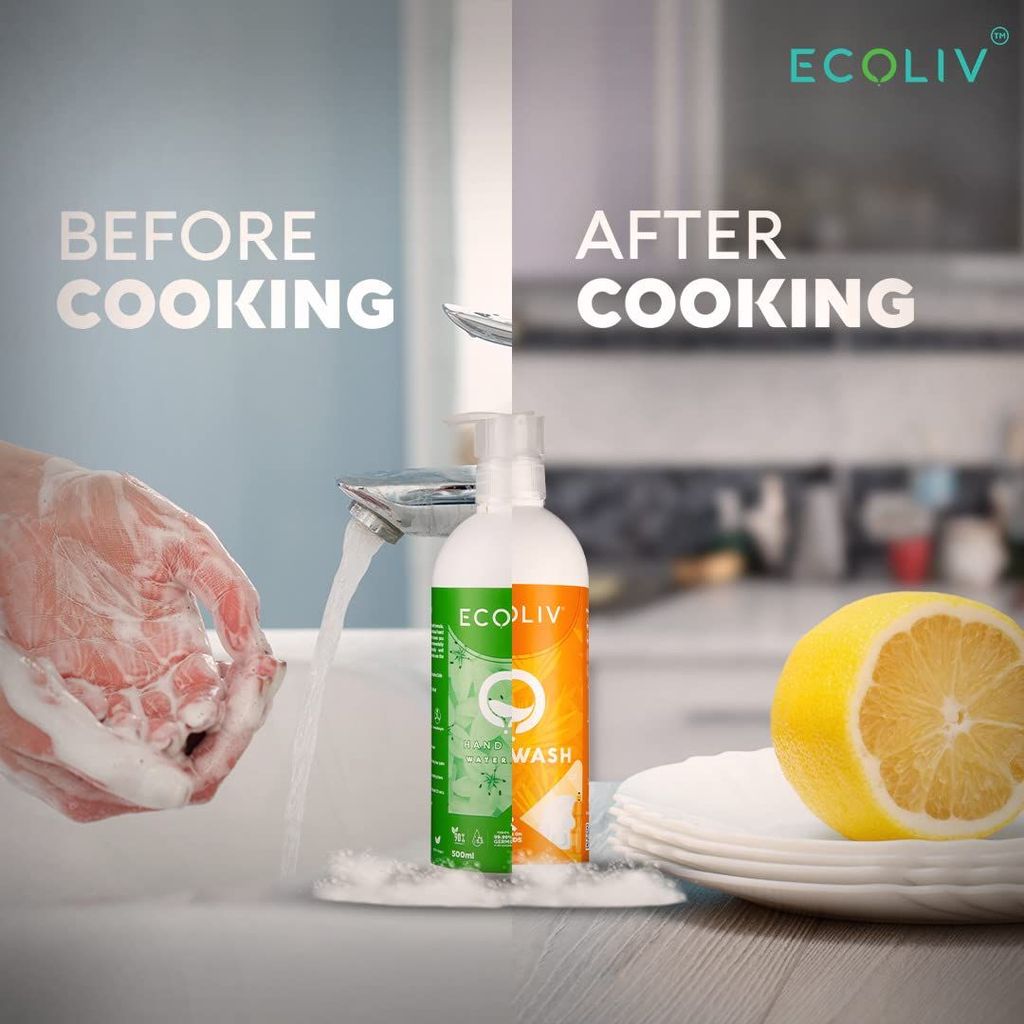 Ecoliv Liquid Dishwash & Aloe Vera Handwash Combo 500 ml Bottle Each| pH balanced| Gentle on Hands