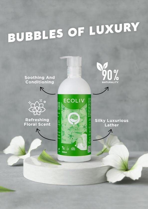 Ecoliv Water Lily Hand Wash 500 ml Combo Pack (Contains Dilution Bottle + Concentrate Instant Mix Refill Pack of 170 ml)(Add Water make 500 ml in 15 seconds)