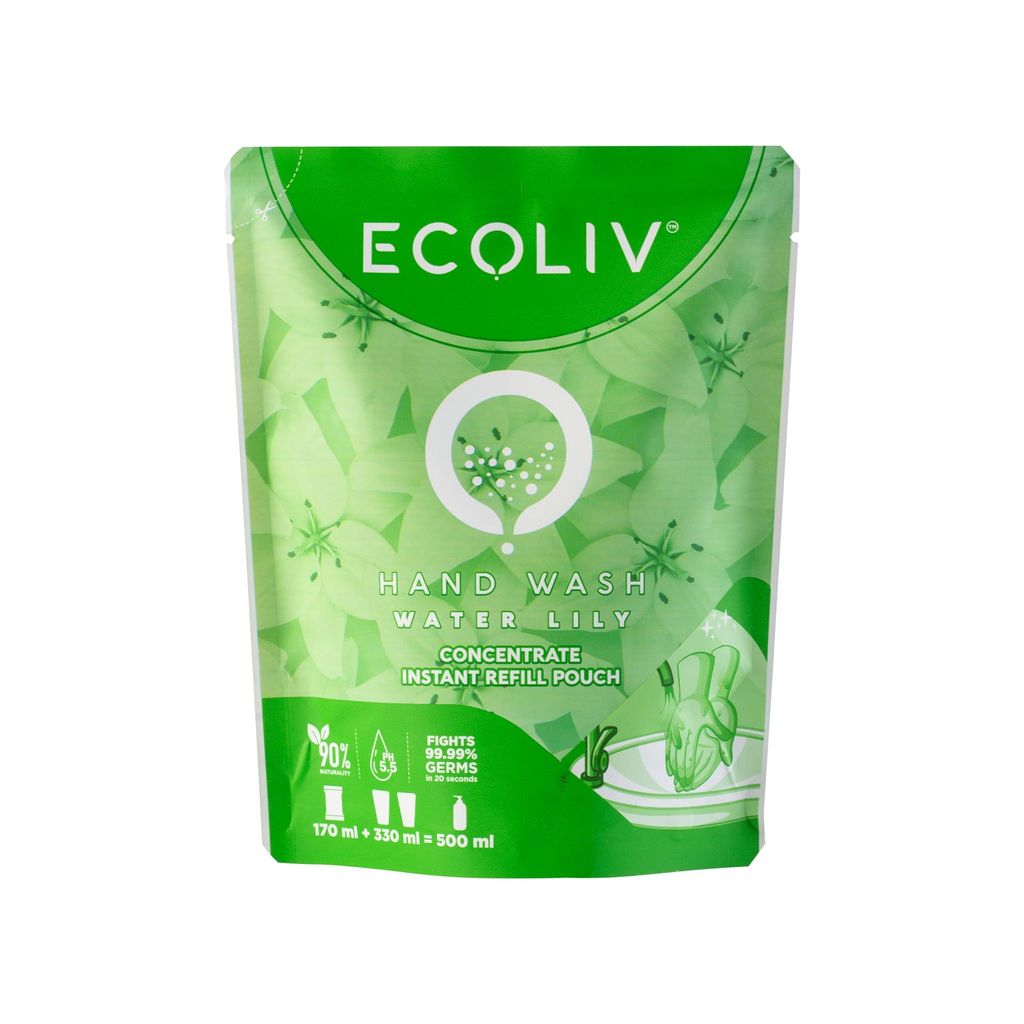 Ecoliv Water Lily Hand Wash 500 ml Combo Pack (Contains Dilution Bottle + Concentrate Instant Mix Refill Pack of 170 ml)(Add Water make 500 ml in 15 seconds)