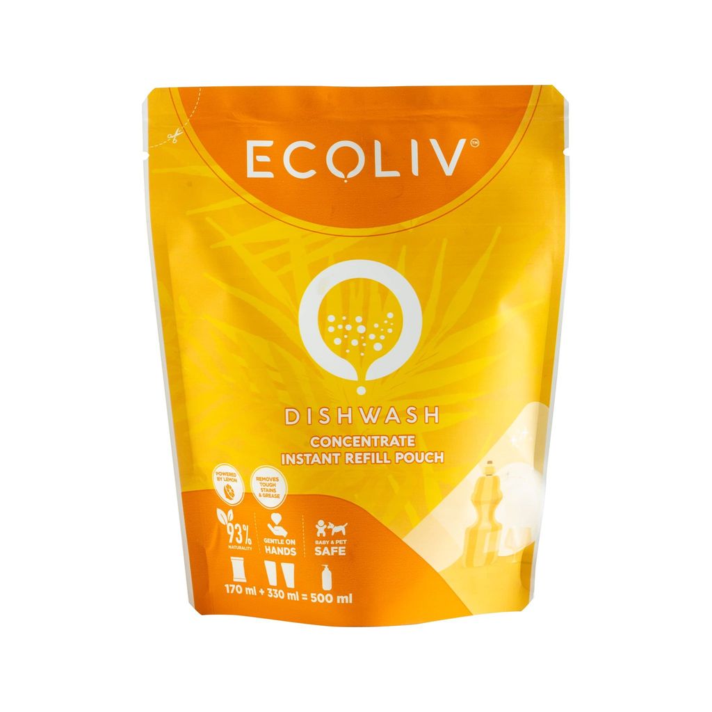 Ecoliv Liquid Dishwash 1 Ltr Combo|Ecofriendly & Plant based Dishwash liquid powered by Lemon|500 ml Bottle+170 ml Concentrate Refill Pouch| Removes tough stains & grease|93% Natural|0% Acid Slurry