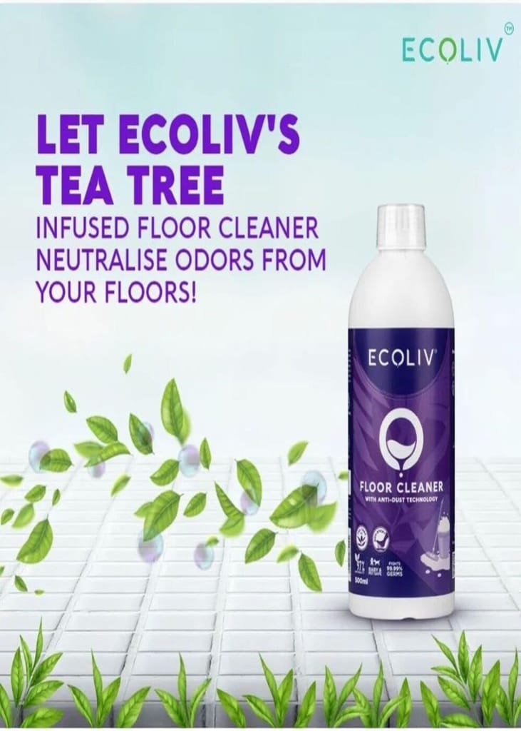 Ecoliv Floor Cleaner Liquid 2.5L Pack |1 Bottle of 500 ml and 2 Concentrate Refill Pouches that make 1 Litre each by adding water|Surface Disinfectant| Germ Protection