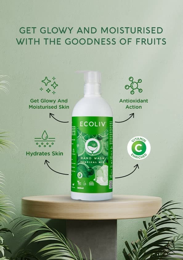 Ecoliv Tropical Mix Hand Wash 500 ml| Pack of 2| Ecofriendly and plant Based Handwash with 90% Naturality | pH 5.5| Rich Lather and Luxurious Foam | Fights 99.99% germs