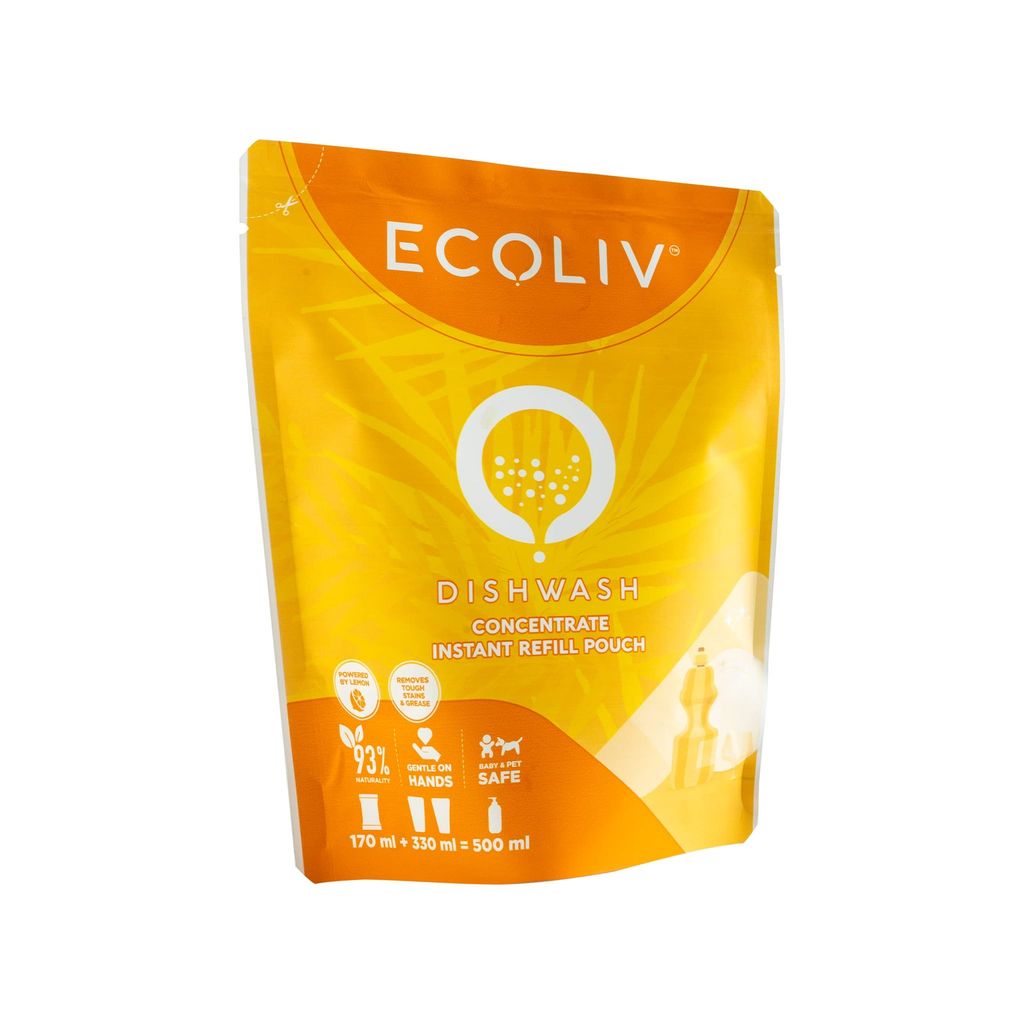 ECOLIV Liquid Dishwash Refill 2.5 Litre - Pack of 5 | Powerful Cleaning Formula for Shining Dishes | 93% Naturality | Gentle on Hands | Economical and Eco-Friendly Dishwashing Solution