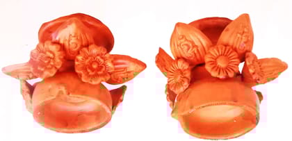 Handmade Clay Diya with intricate floral design - Set of 2