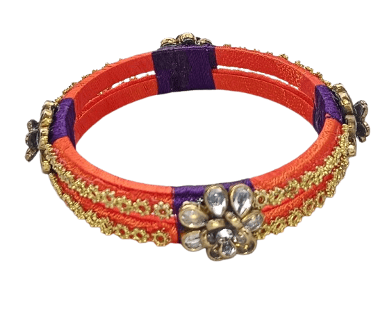 Indian Traditional Silk Thread Bangle Set for Women - Orange and Purple - Bangles & Bracelets | Buy online on ZillyBuy