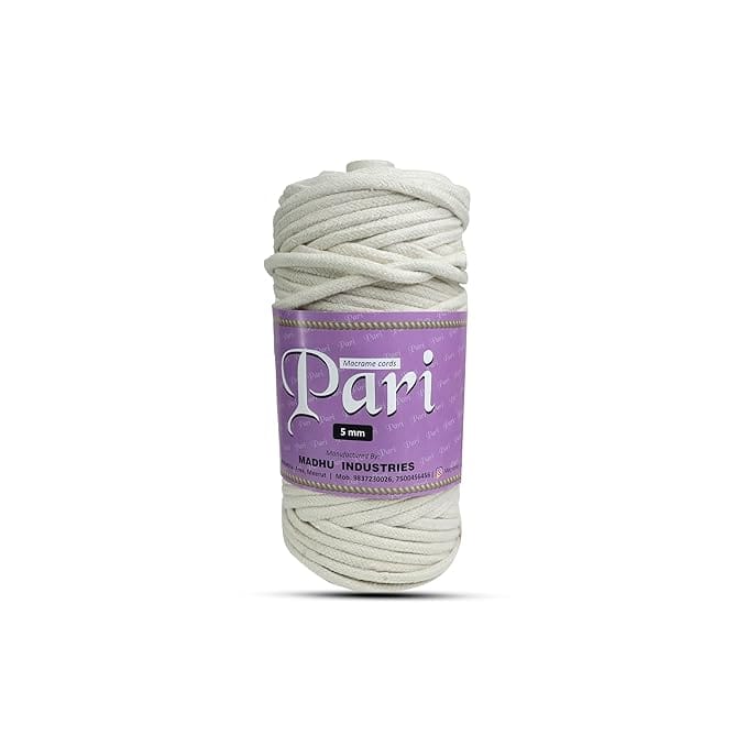 Pari Macrame Cotton Cords 5mm Single Strand Soft Twisted Rope for DIY Crafts, Knitting, Plant Hangers.