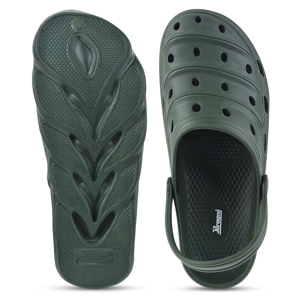 Paragon Olive Green Ultra-Comfortable Self-Design Clogs for Men