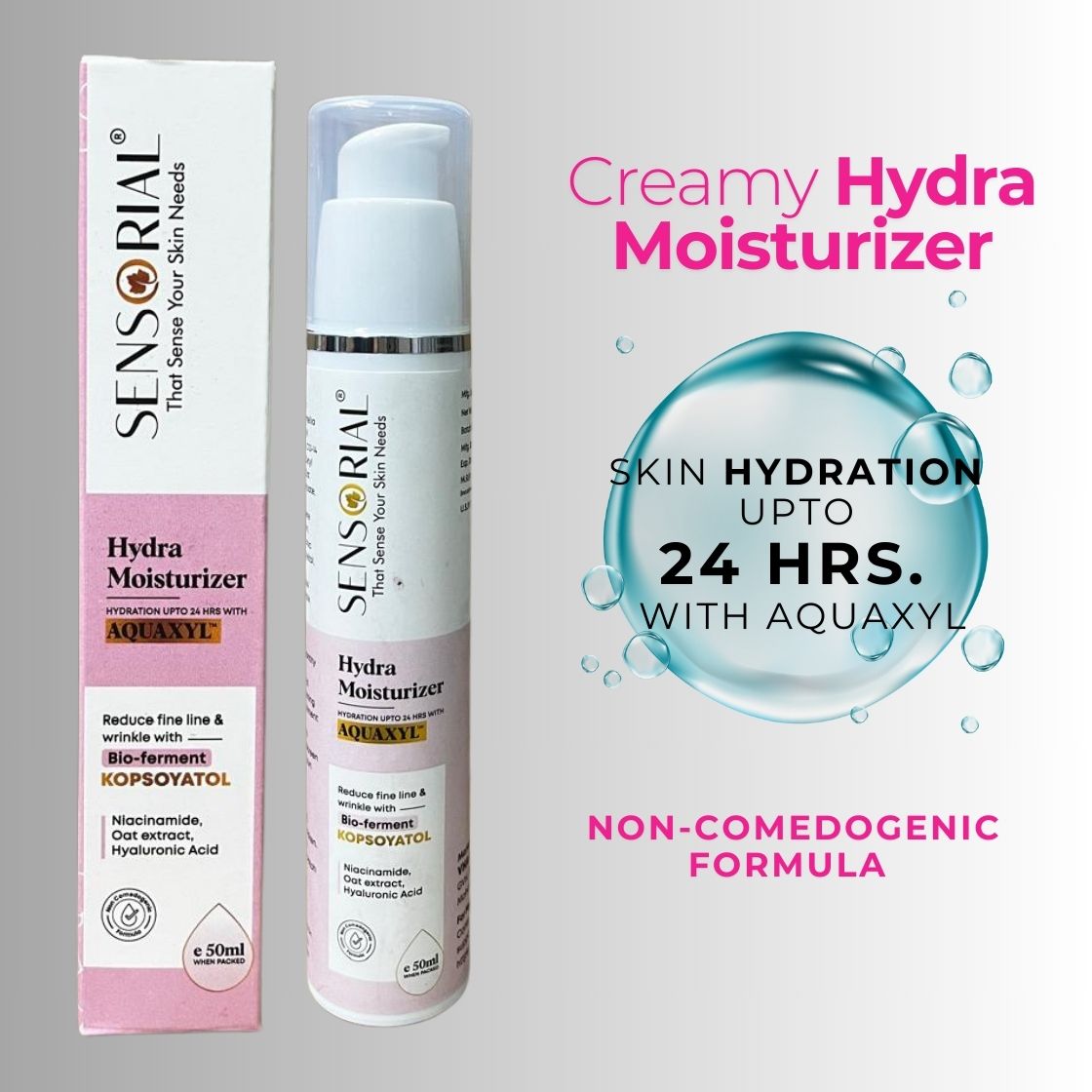 Creamy Hydra Moisturizer with Aquaxyl for 24-hour Skin Hydration, Reduces Fine Lines and Wrinkles with Bio-fermented Kopsoyatol, Niacinamide, and Hyaluronic Acid - 50ml