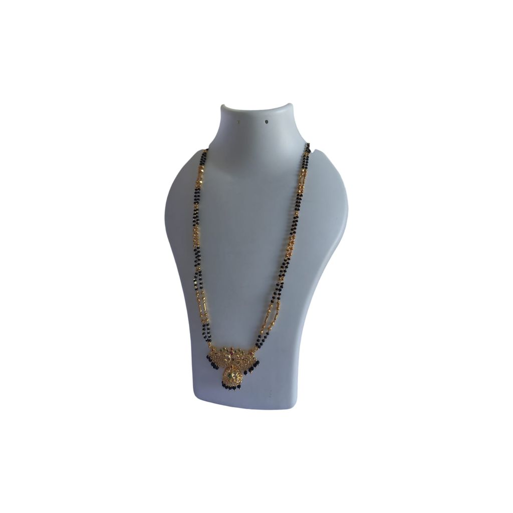**Traditional Indian Gold Plated Mangalsutra Necklace for Women with Black Beads