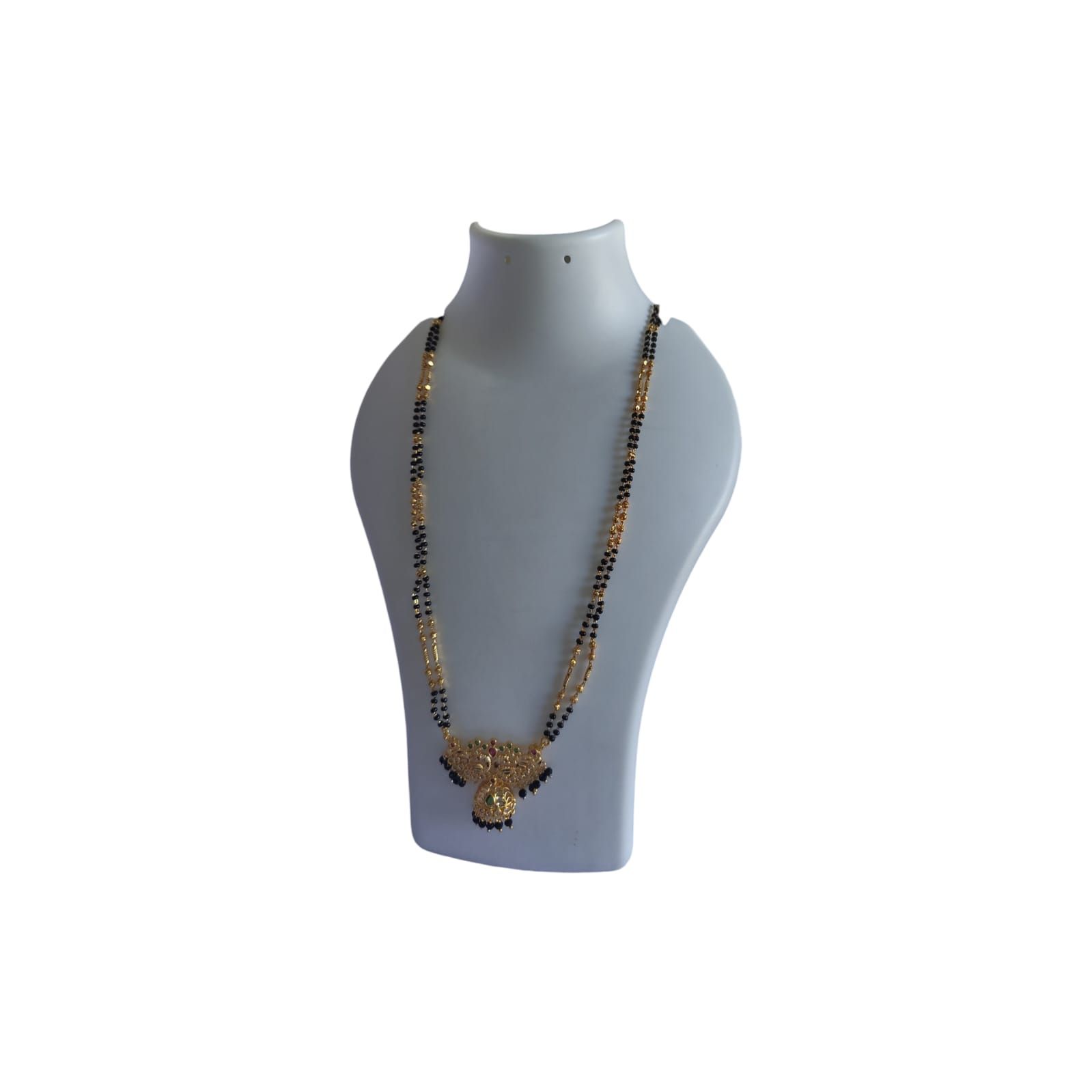 **Traditional Indian Gold Plated Mangalsutra Necklace for Women with Black Beads