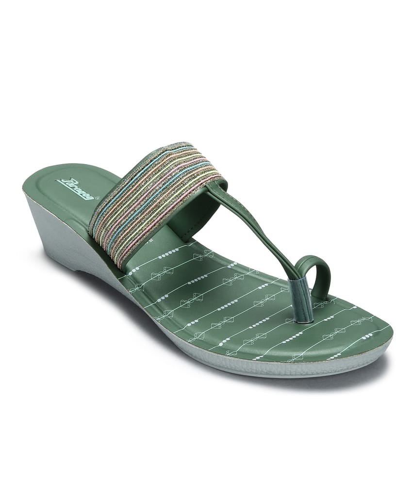 Luxurious Women Paragon Women's Green Wedge Sandals with Cushioned Sole and Sturdy Construction 