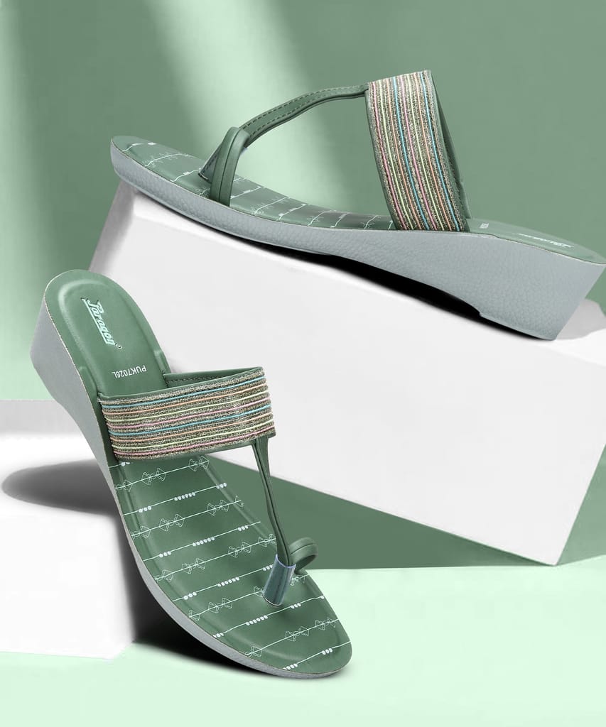 Luxurious Women Paragon Women's Green Wedge Sandals with Cushioned Sole and Sturdy Construction 