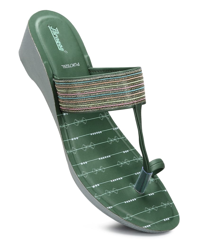 Luxurious Women Paragon Women's Green Wedge Sandals with Cushioned Sole and Sturdy Construction 