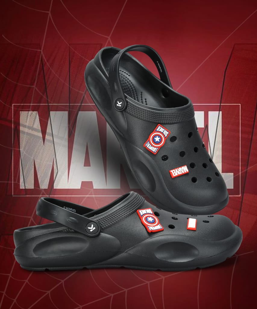 Paragon x Marvel Men's Black Clogs | Waterproof, Lightweight & Anti-Skid