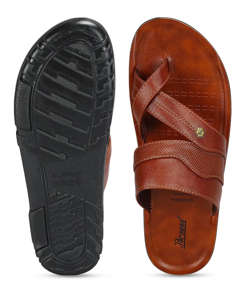 Paragon Men's Slip-on Tan Sandals for Men | Comfortable Sole & Durable