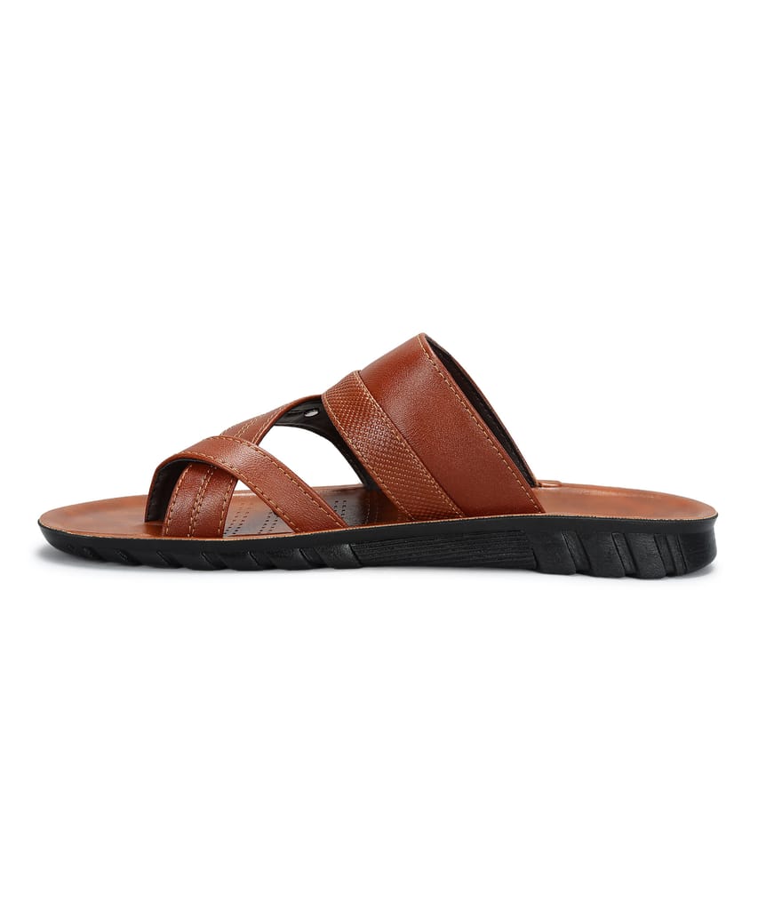 Paragon Men's Slip-on Tan Sandals for Men | Comfortable Sole & Durable