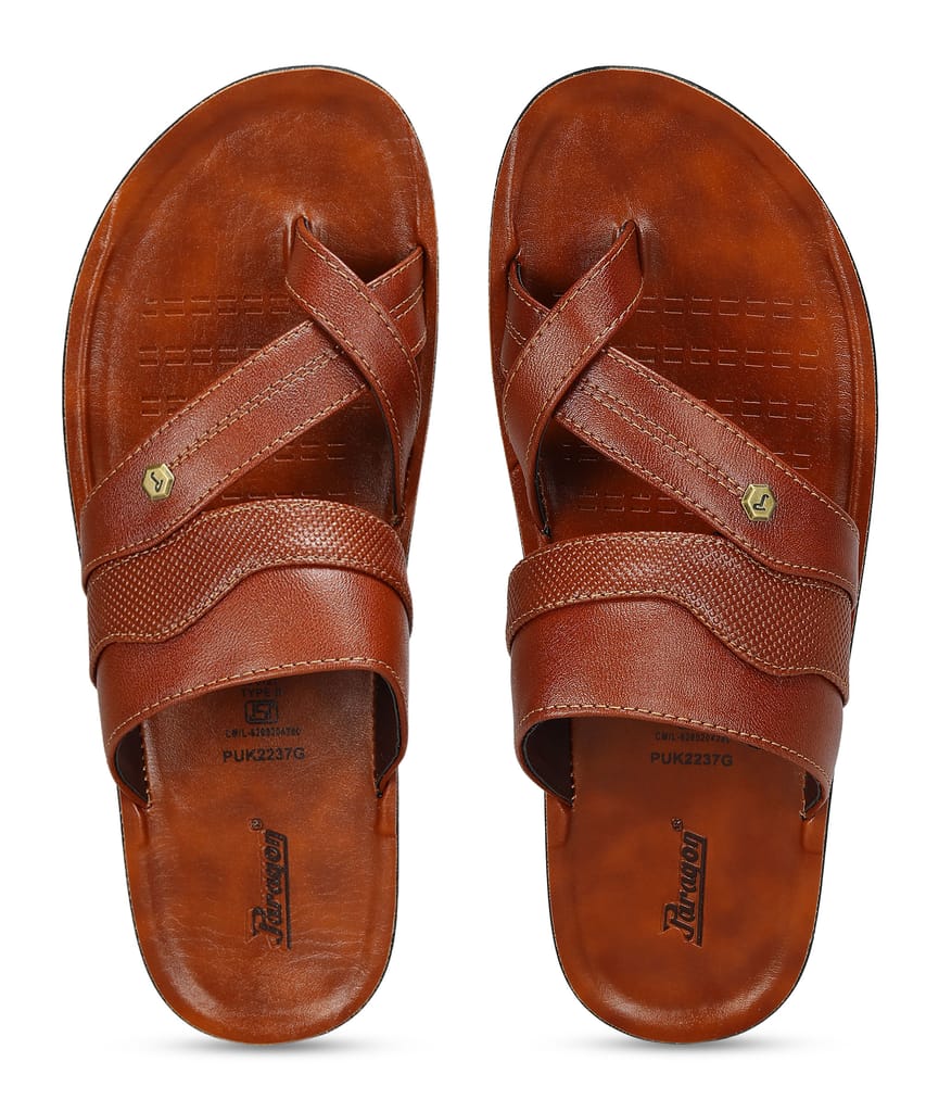 Paragon Men's Slip-on Tan Sandals for Men | Comfortable Sole & Durable