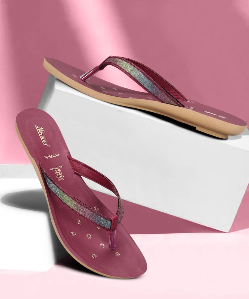Luxurious Women Paragon Women's Slip On Flat Maroon Sandals | Durable Dailywear Sandals 2025 at 