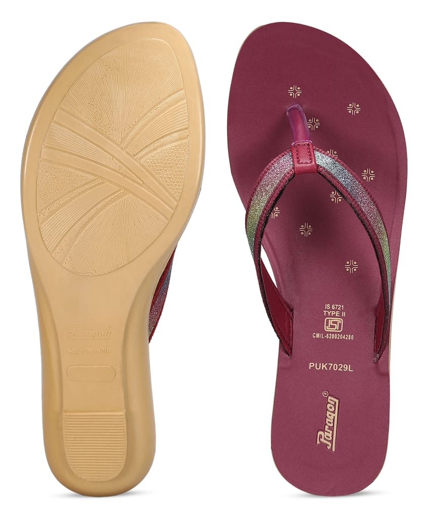 Luxurious Women Paragon Women's Slip On Flat Maroon Sandals | Durable Dailywear Sandals 2025 at 