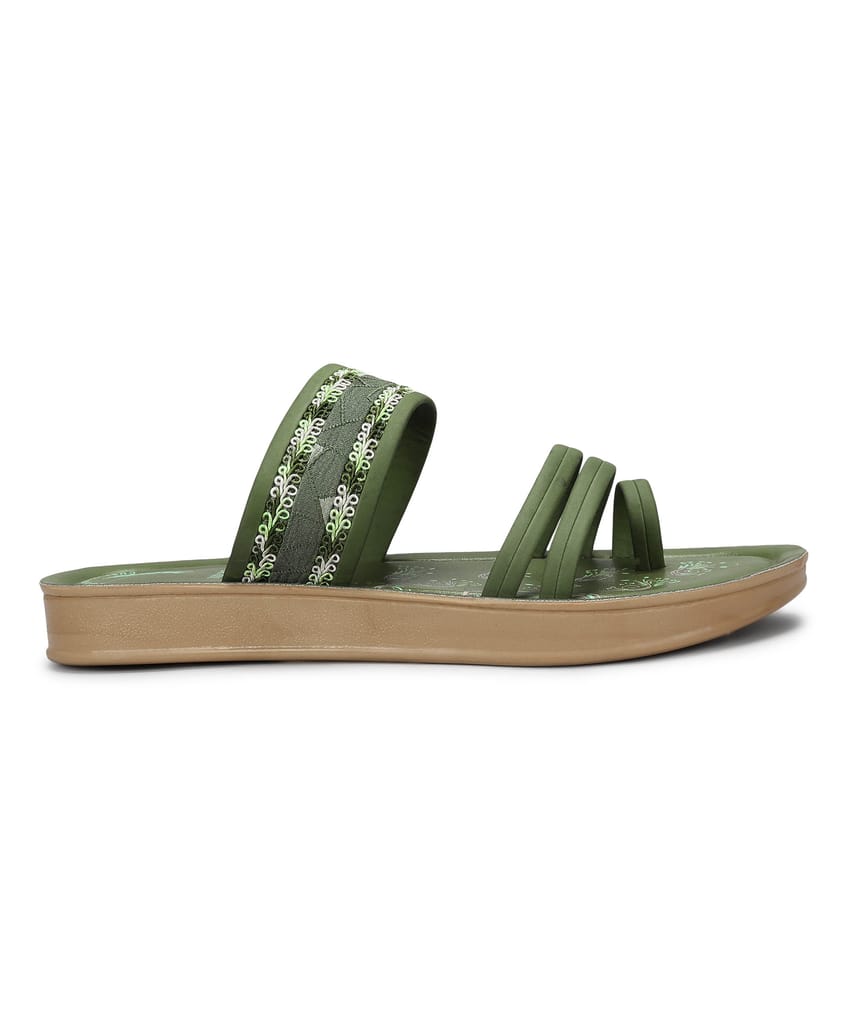 Stylish Women Paragon Women's Slip On Flat Pista Green Sandals | Durable Dailywear Sandals 2025 