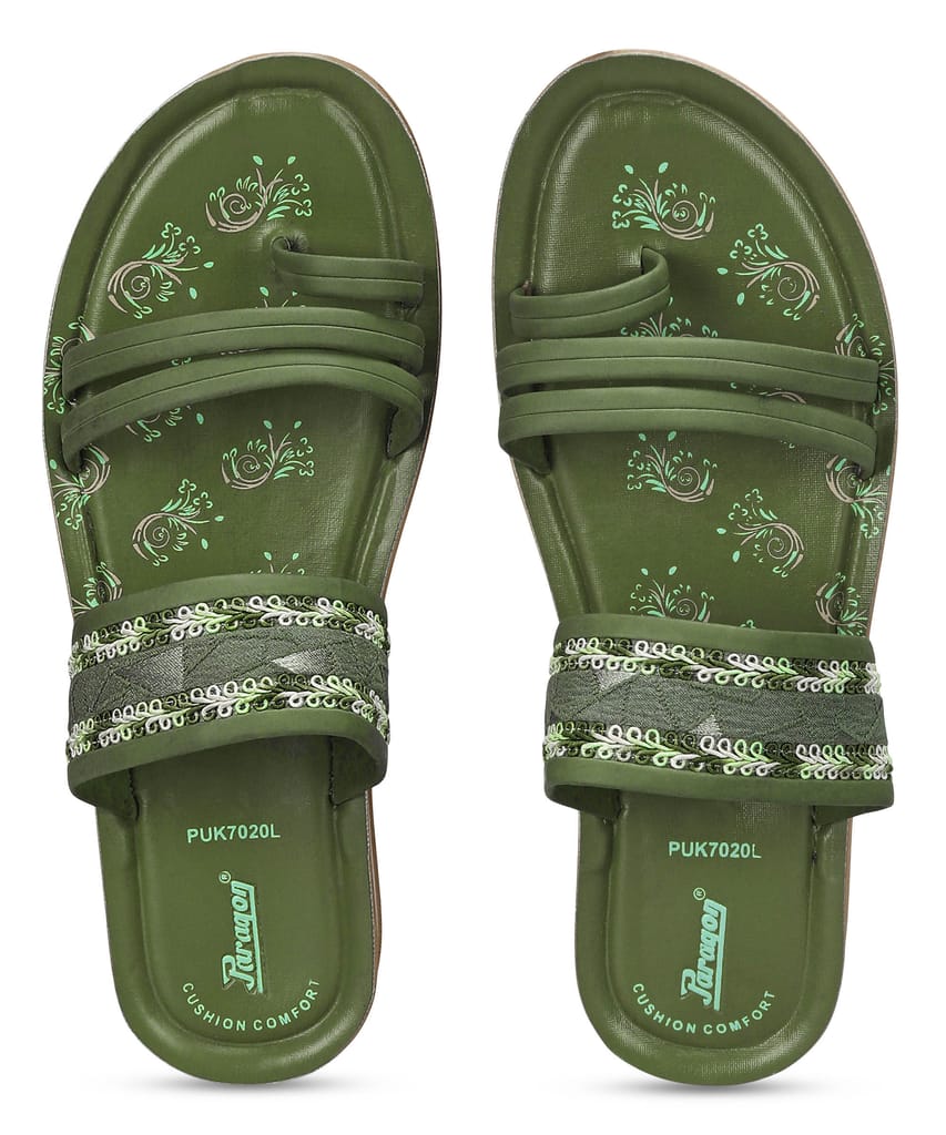 Stylish Women Paragon Women's Slip On Flat Pista Green Sandals | Durable Dailywear Sandals 2025 