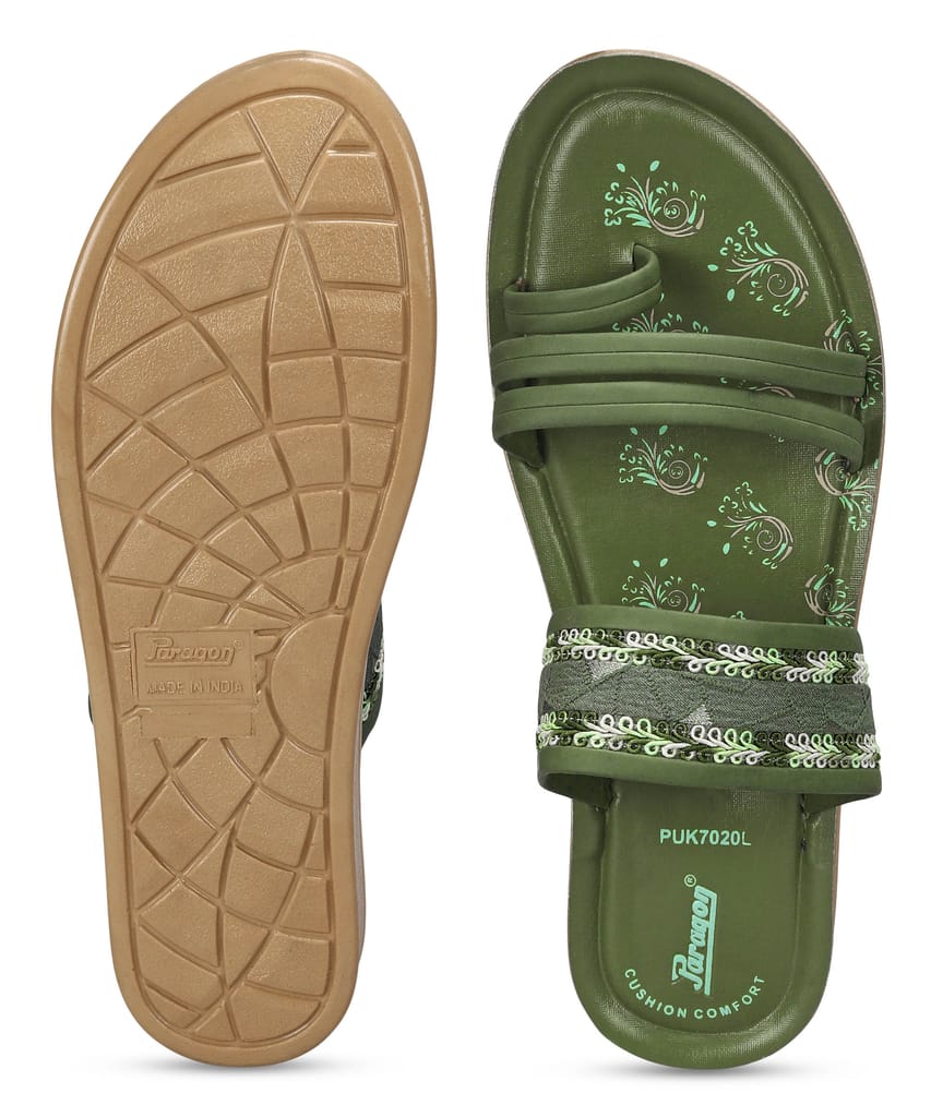 Stylish Women Paragon Women's Slip On Flat Pista Green Sandals | Durable Dailywear Sandals 2025 