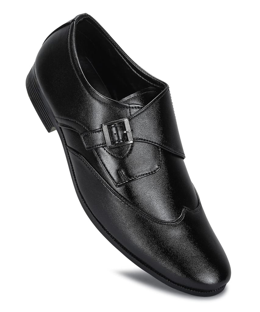Paragon Men's Black Formal Shoes with Buckle| Durable & Sturdy for Outdoor Wear