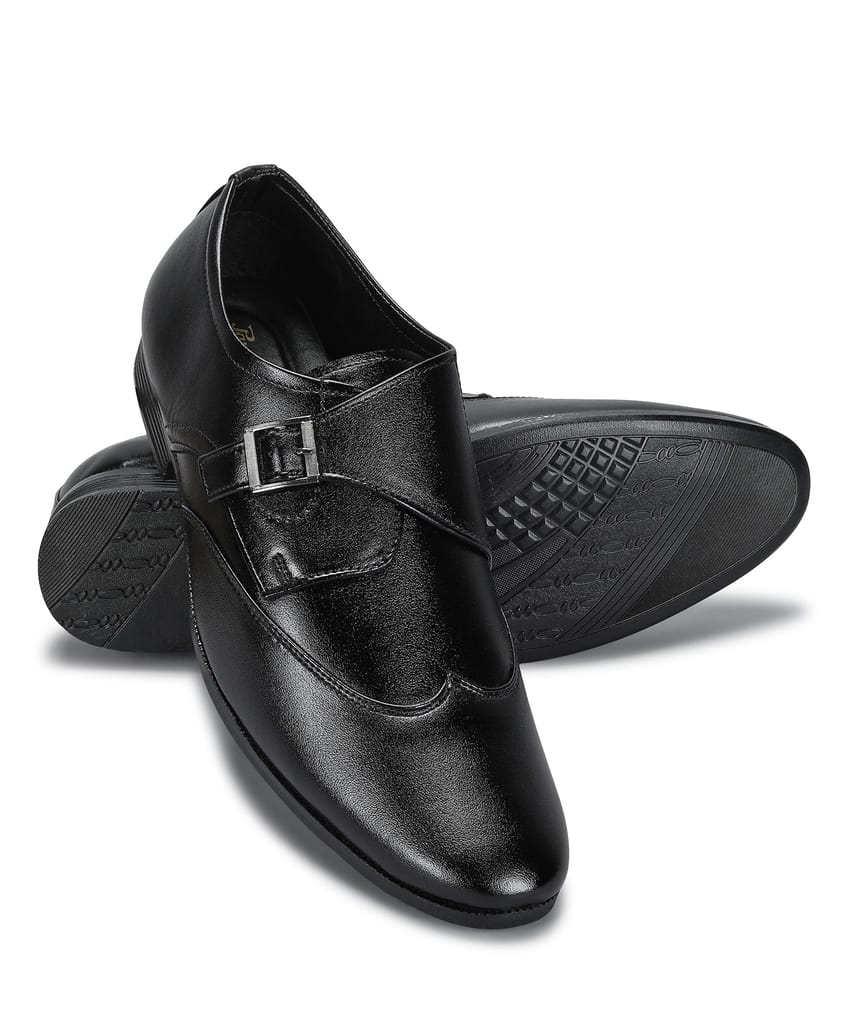 Paragon Men's Black Formal Shoes with Buckle| Durable & Sturdy for Outdoor Wear