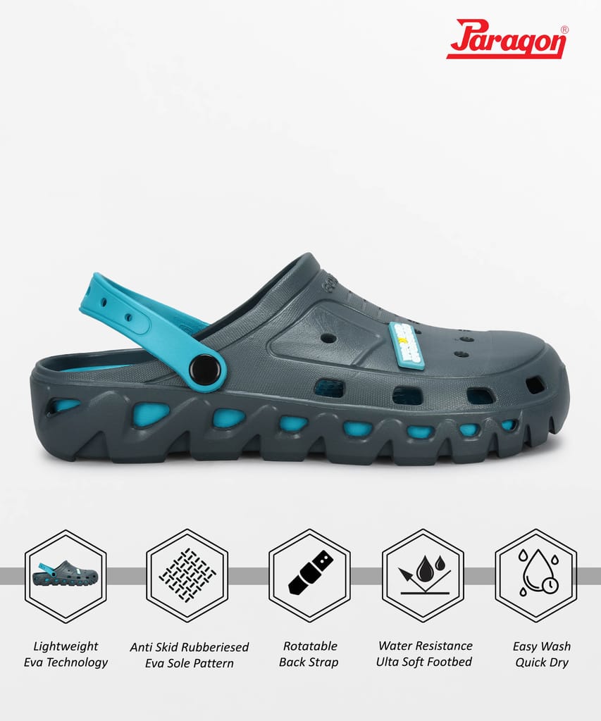 Paragon Men's Slip-on Grey-Turquoise Sandals for Men | Comfortable Sole & Durable
