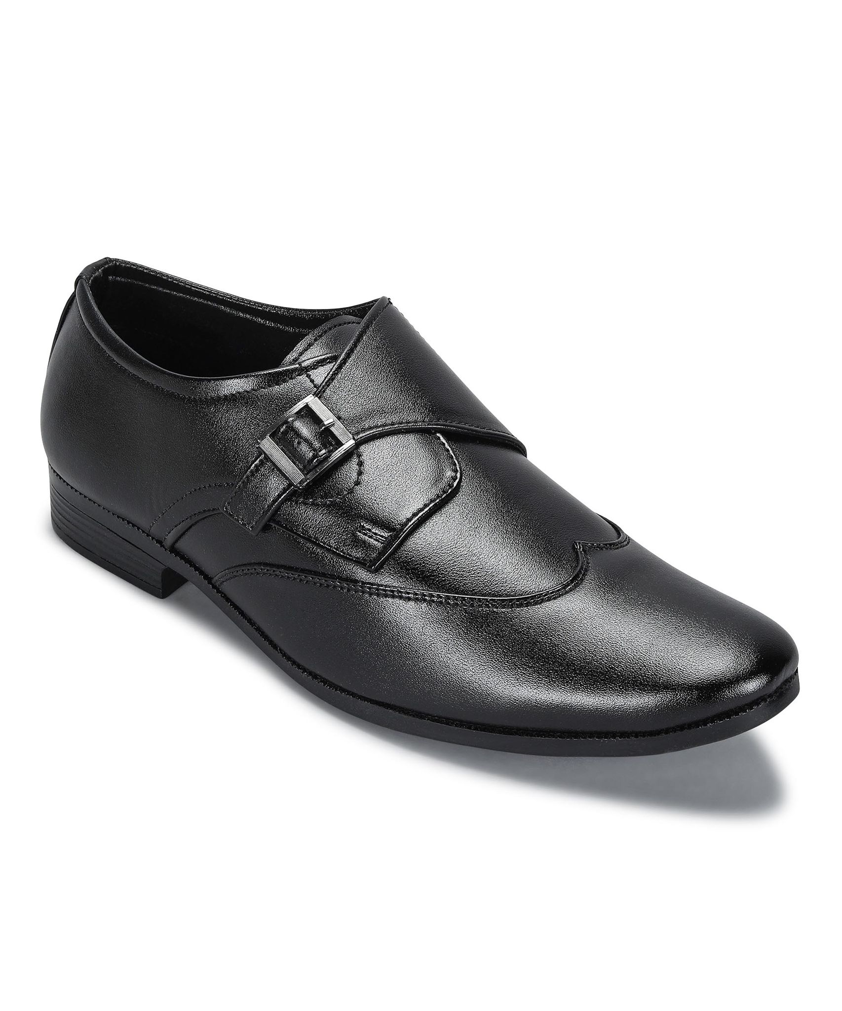 Paragon Men's Black Formal Shoes with Buckle| Durable & Sturdy for Outdoor Wear