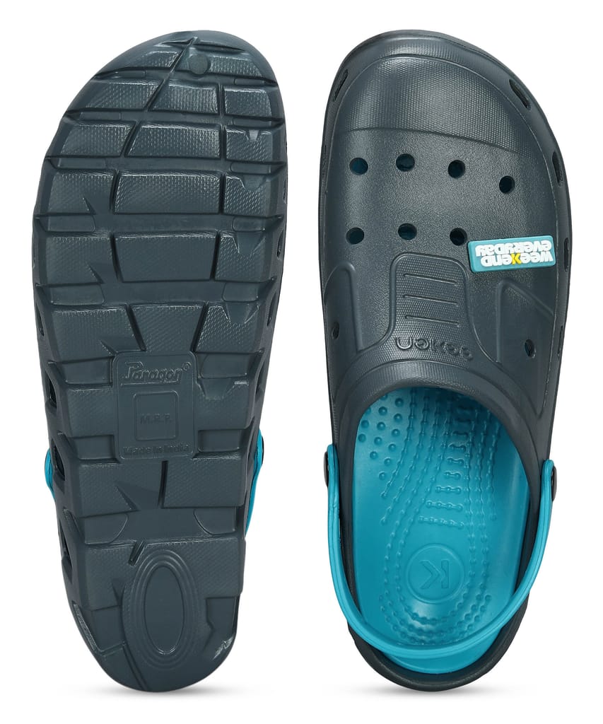 Paragon Men's Slip-on Grey-Turquoise Sandals for Men | Comfortable Sole & Durable