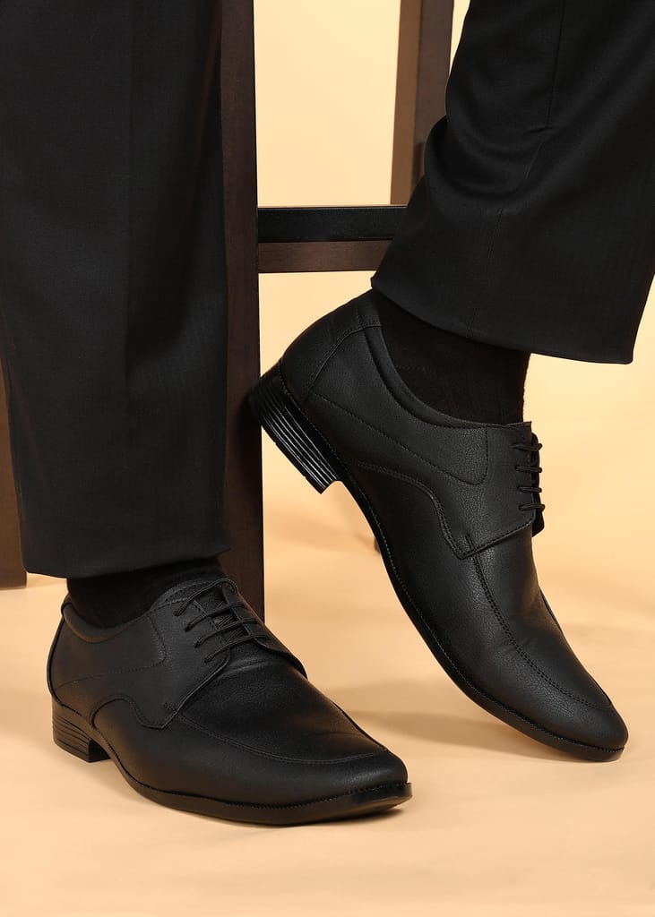 Paragon Men's Black Formal Shoes with Laces| Durable & Sturdy for Outdoor Wear