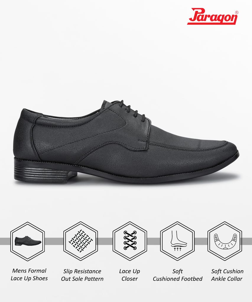 Paragon Men's Black Formal Shoes with Laces| Durable & Sturdy for Outdoor Wear