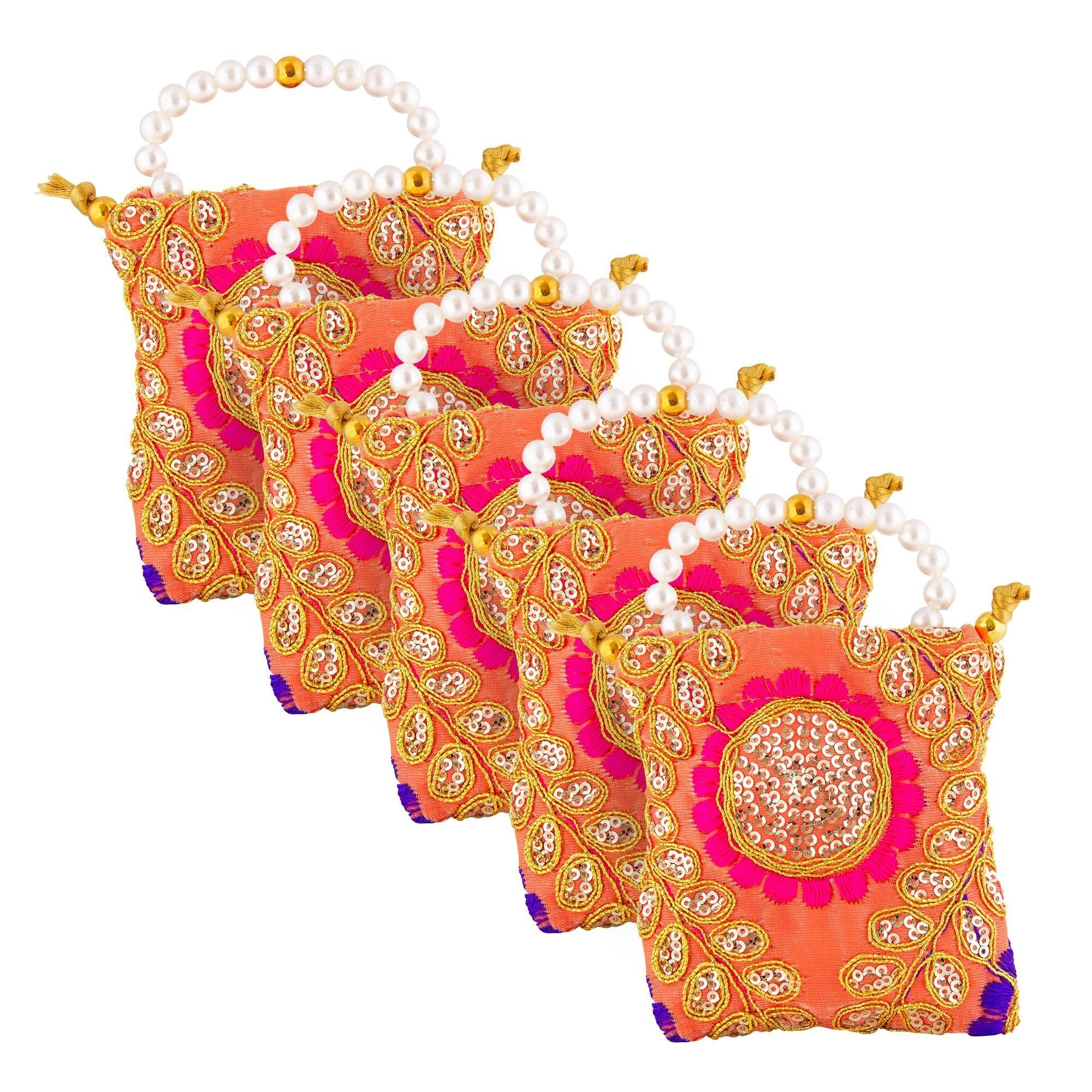 SHREEM Atmanirbhar Bharat Girls and Women Heavy Jari Coin Potlis (Pack of 5)