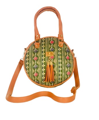 SHREEM Atmanirbhar Bharat GREEN ROUND FABRIC REXAN SLING BAG