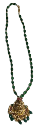 oxidized silver antique finish temple pendant necklace set with green beads mala