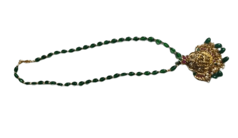 oxidized silver antique finish temple pendant necklace set with green beads mala