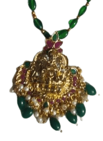 oxidized silver antique finish temple pendant necklace set with green beads mala